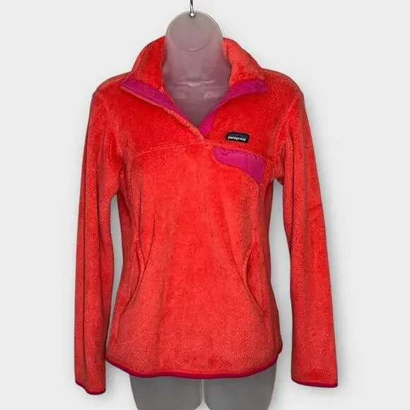 PATAGONIA Polartec Re-tool T Snap Pullover Women's XS Orange/Pink outdoor fall - Picture 2 of 5